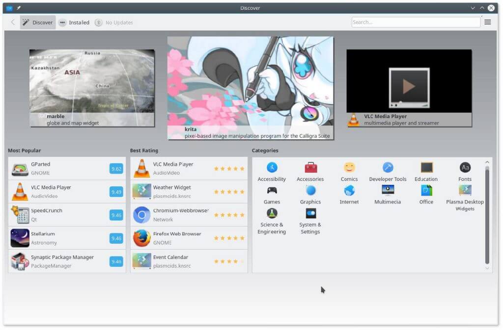 KDE Plasma Dsicover software center