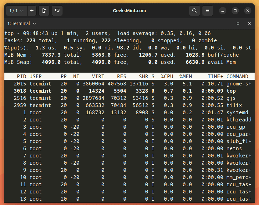 Linux top Command