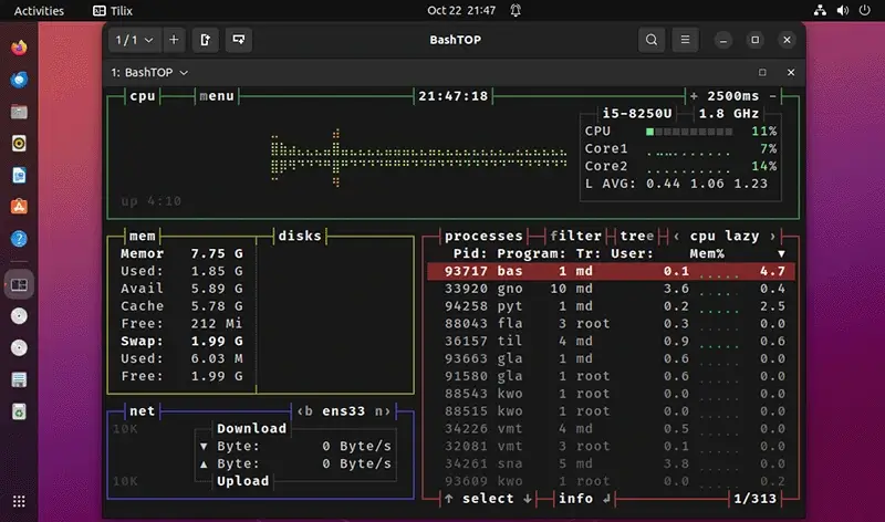 bashtop - Linux Resource Monitor