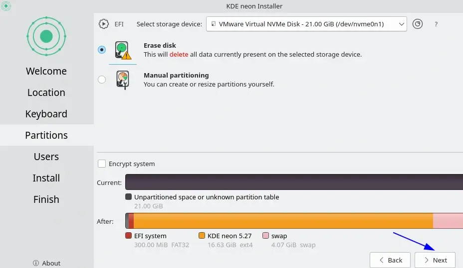 Choose KDE Install Storage