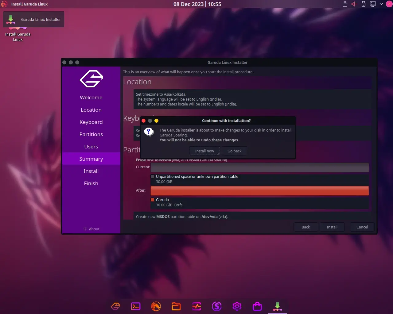 Garuda Linux Disk Changes