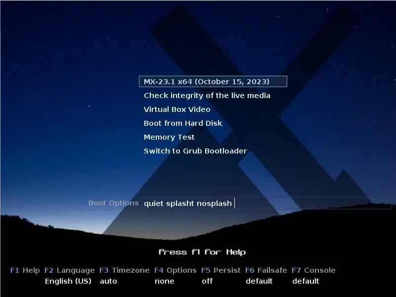 MX Linux Boot Menu