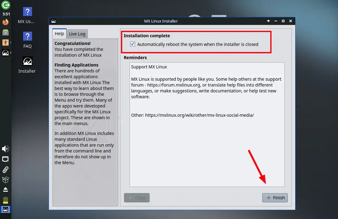 MX Linux Installation Finishes