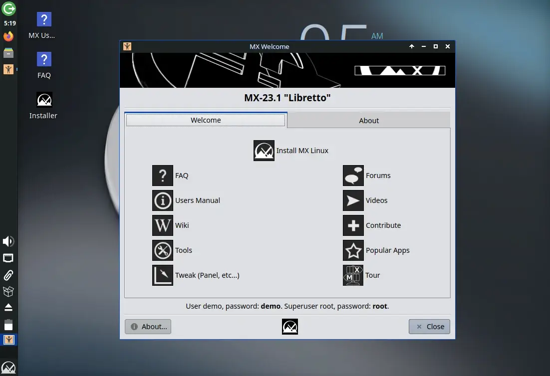 MX Linux Live Desktop