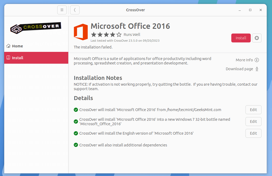 Details of Microsoft Office 2016