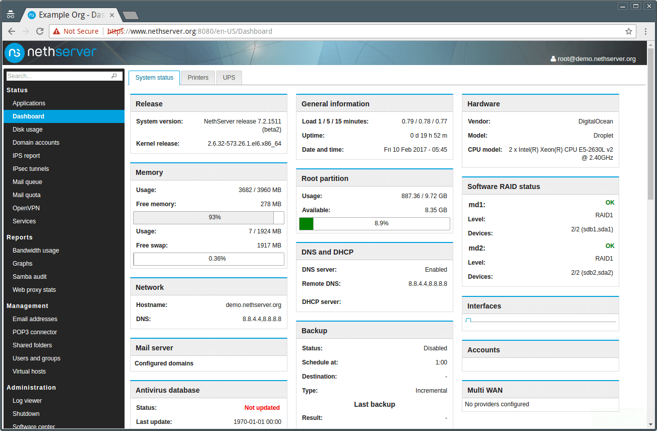 NethServer Dashboard