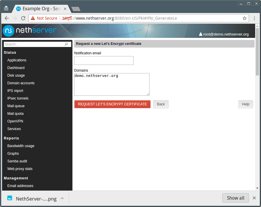 NethServer Let's Encrypt Certificate