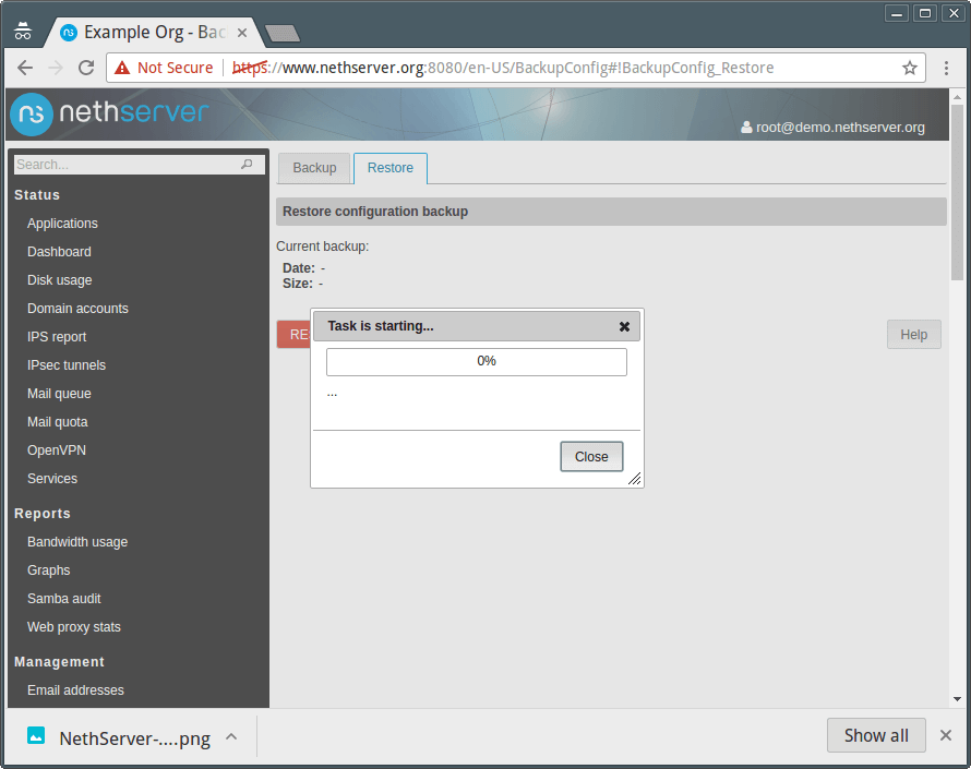 NethServer Restore Backup