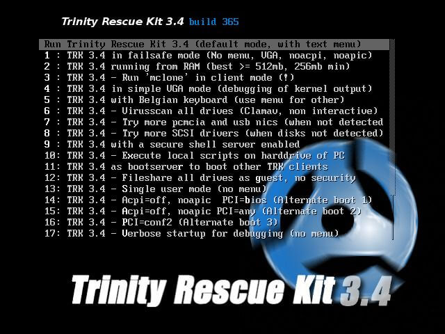 Trinity Rescue Recovery CD for Linux