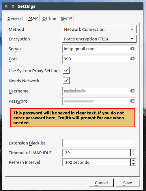 Trojita Gmail Imap Settings