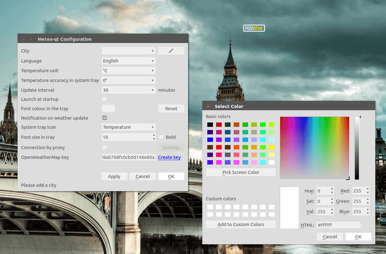 Meteo-qt Weather Settings