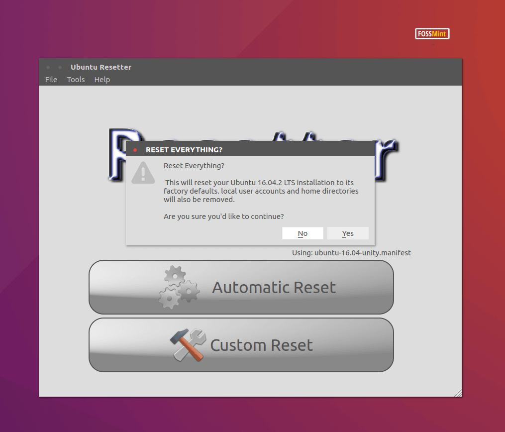 Automatic Reset Ubuntu to Default
