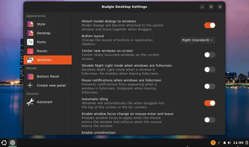 Budgie Desktop Settings