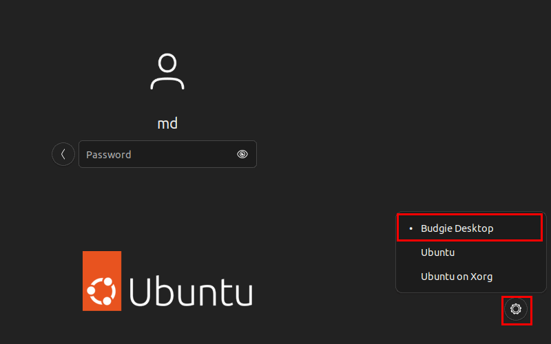 Login Screen of Ubuntu