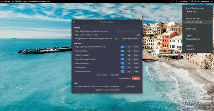 Extend Panel Menu GNOME