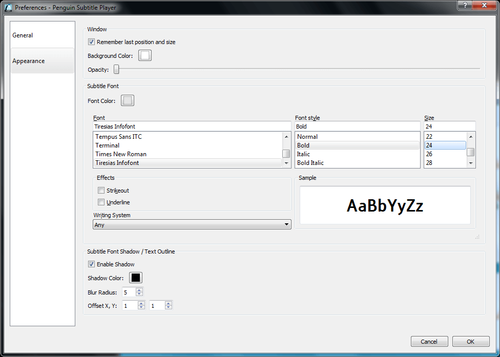 Penguin Subtitle Player Preferences