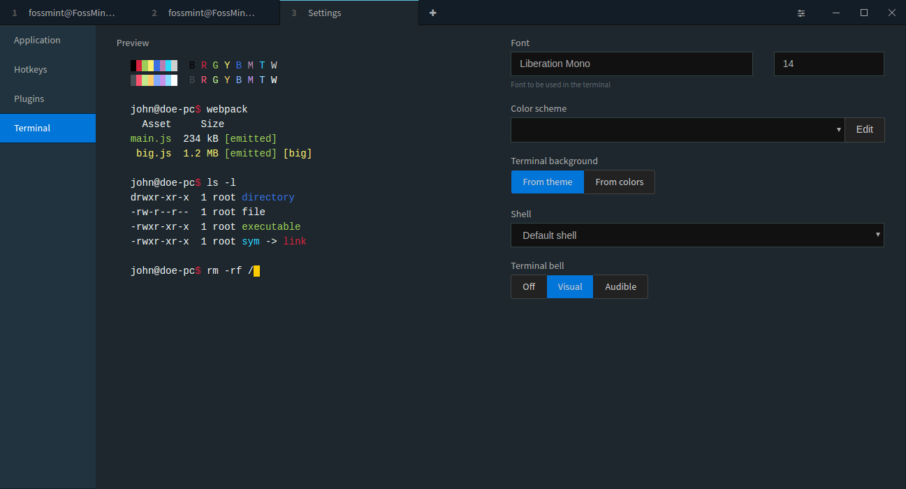 Terminus Terminal Settings