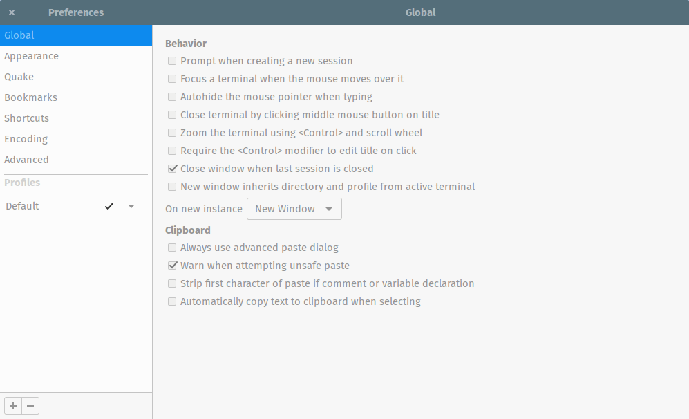 Tilix Terminal Preferences