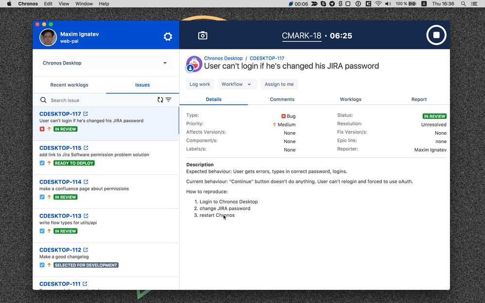 Chronos Timetracker Jira Client