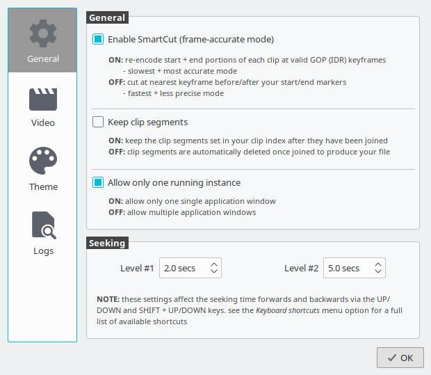 Vidcutter Settings