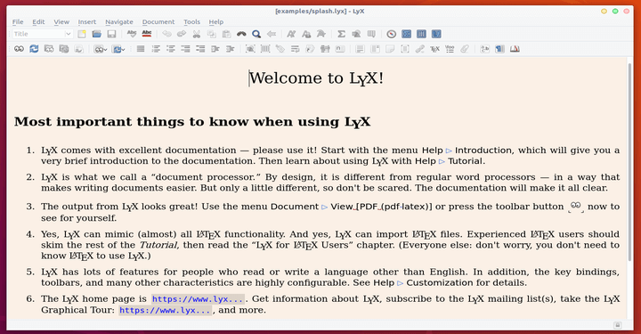 Lyx Linux Word Processor
