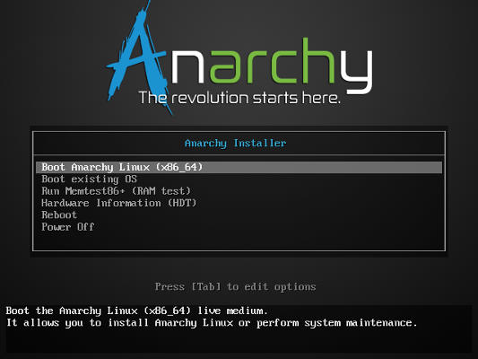 Anarchy Linux Boot Screen
