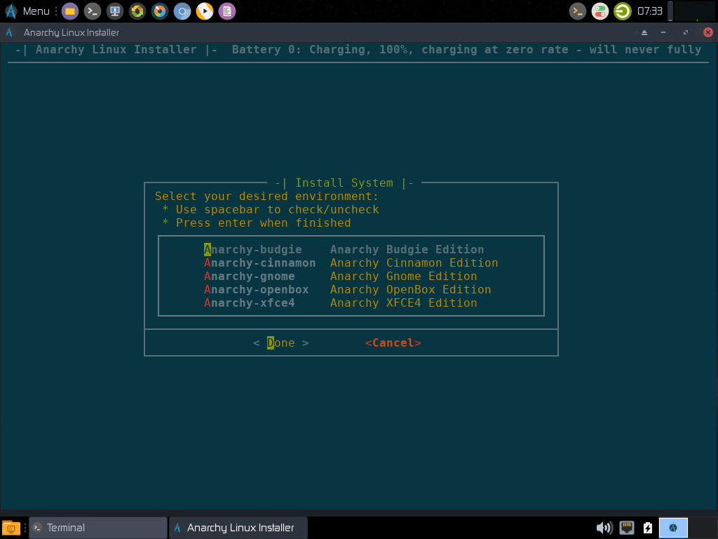 Select Anarchy Desktop Environment