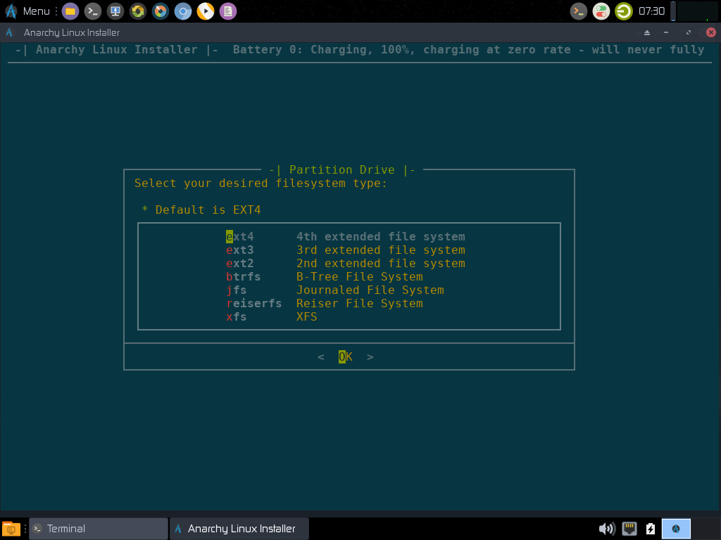 Select Anarchy Filesystem Type