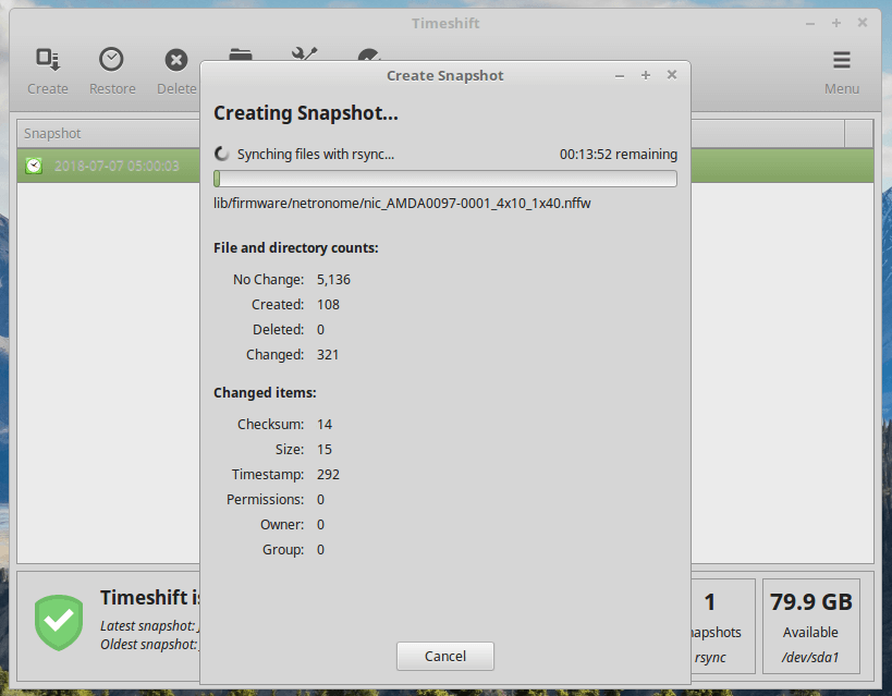 Timeshift Create Linux Mint Snapshot