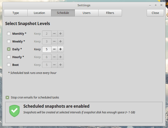 Timeshift Scheduled Backups