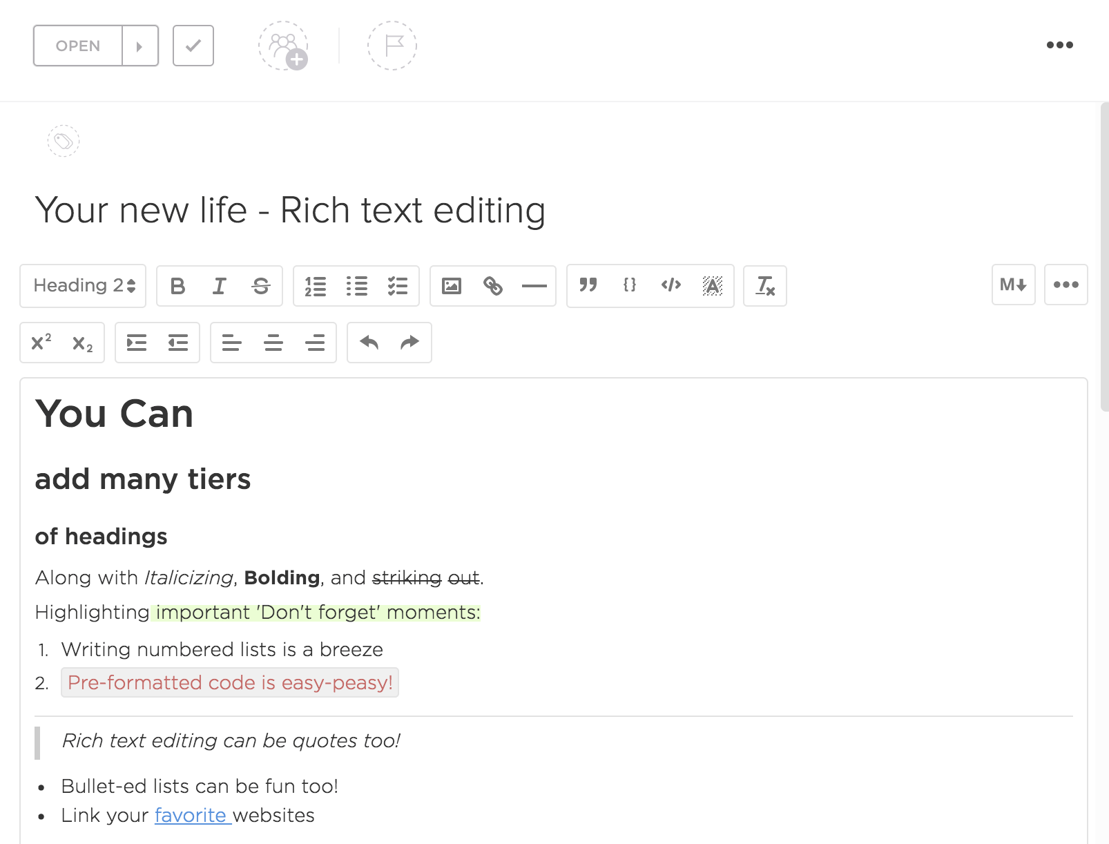 ClickUp Rich Text Editing