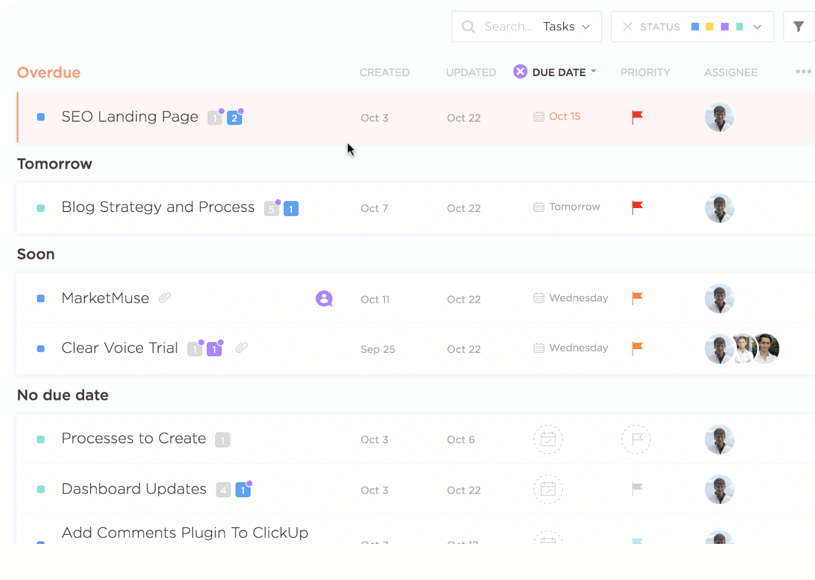 ClickUp Sorting and Filtering