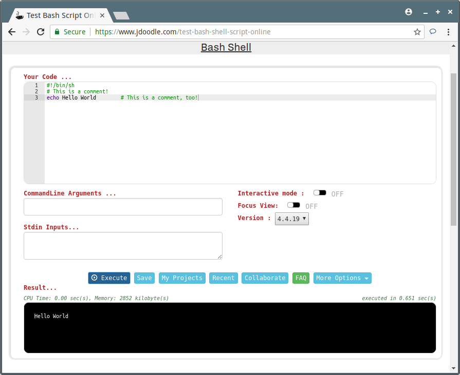 Jdoodle Online Bash Shell