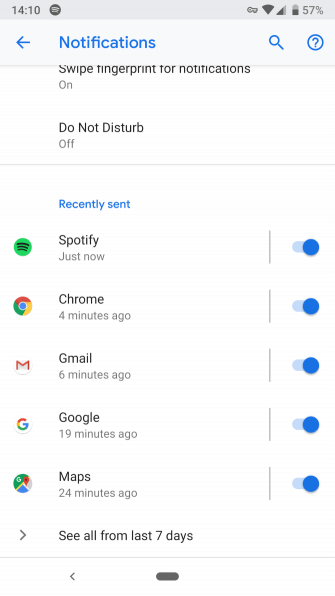 Android Pie Recent Notifications