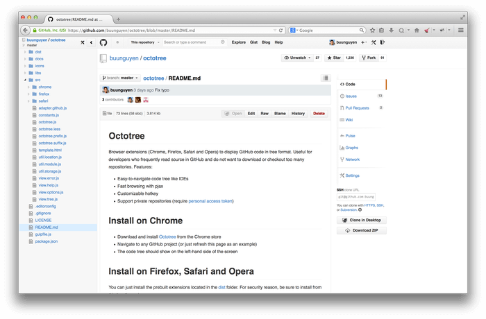 Octotree Shows GitHub Code in Tree Format