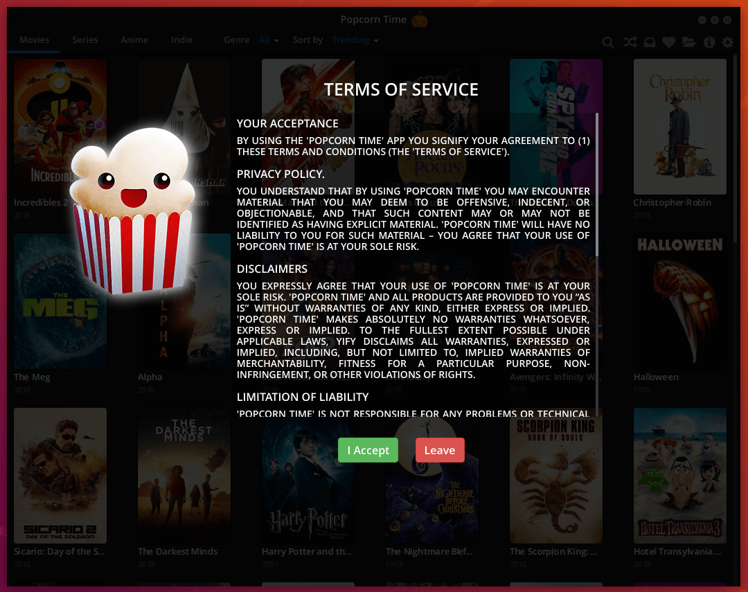 Popcorn Time Terms of Service