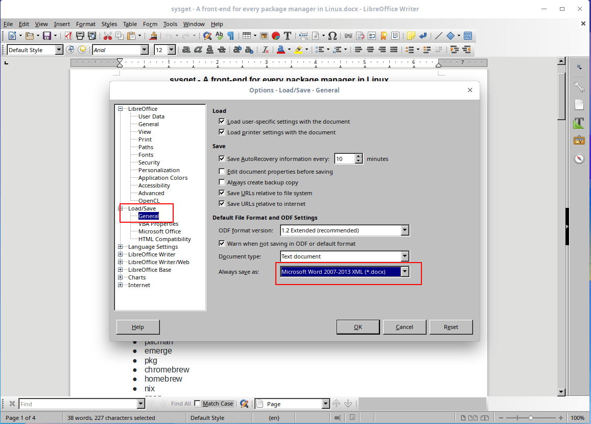 Save Default Docx Format in LibreOffice