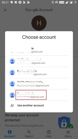 Choose Gmail Account