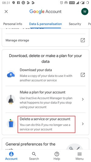 Delete Gmail Account on Android