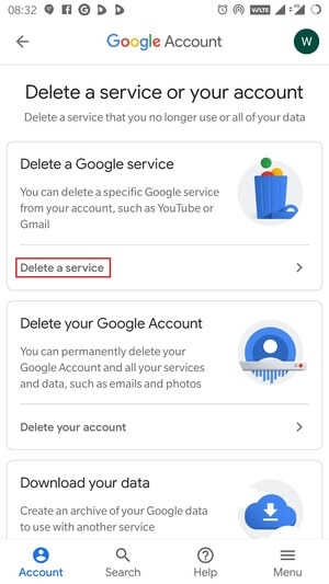 Delete Gmail Service on Android