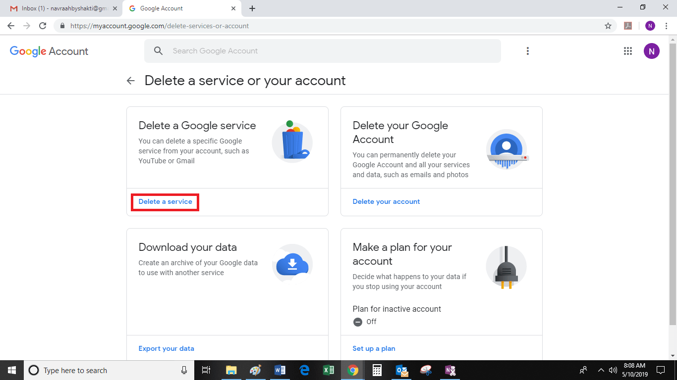 Delete Gmail Service