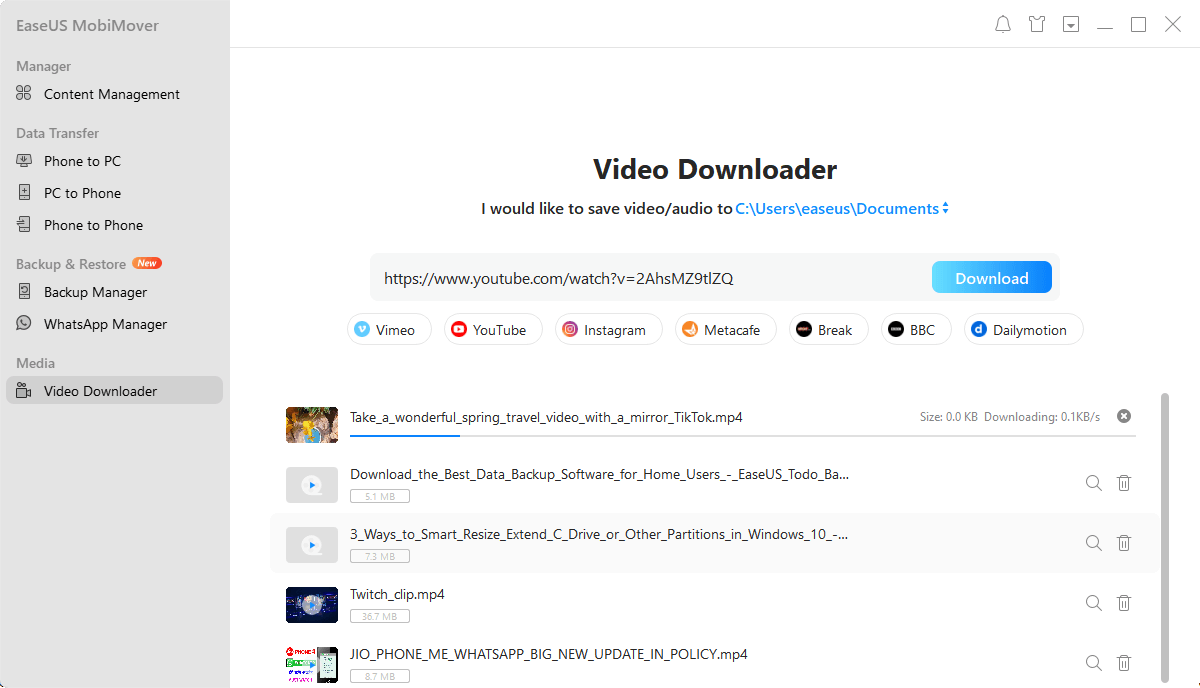 EaseUS MobiMover Free Video Downloader