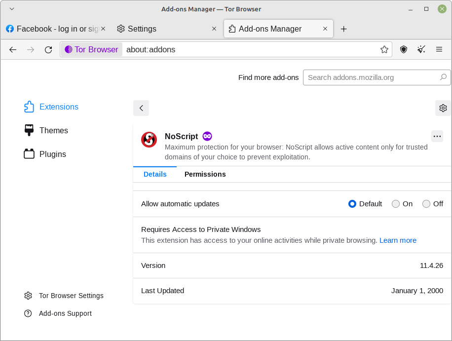 Enable NoScript in Tor