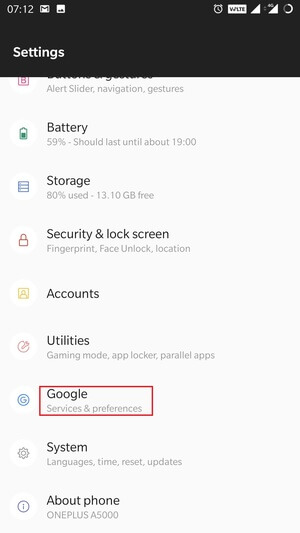 Google Preferences on Android