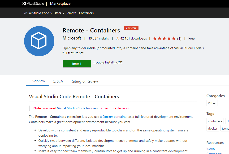 Remote - Containers VS Code Extension