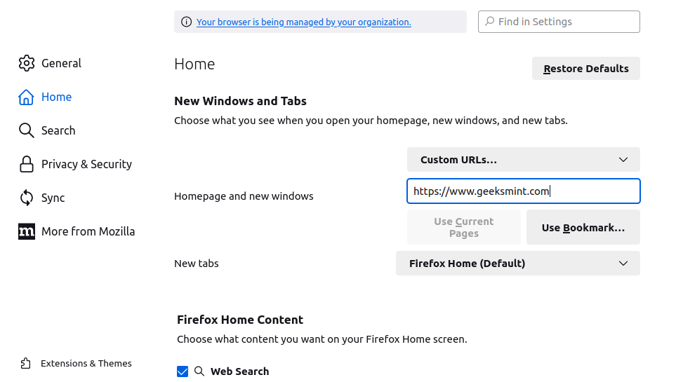 Set Homepage on Firefox