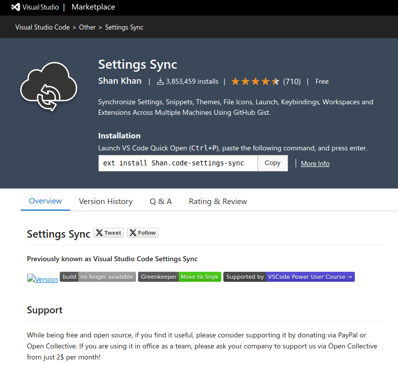 Settings Sync Extension