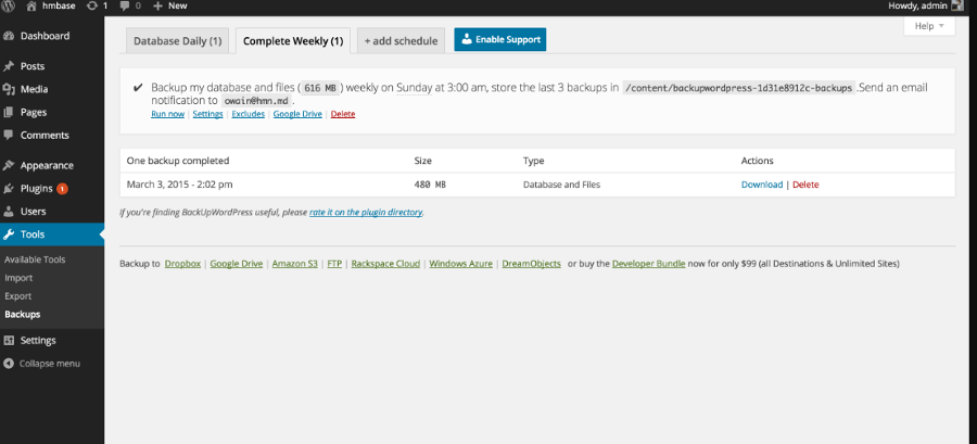 BackUpWordpress