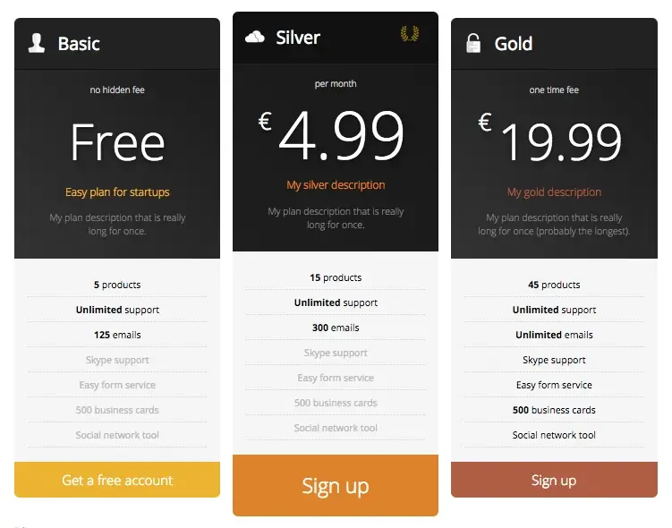 Responsive Pricing Table