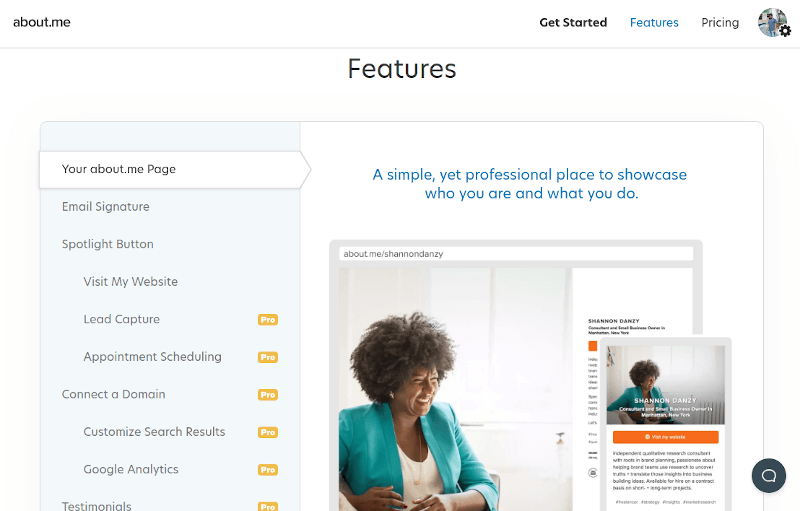 About.me Features